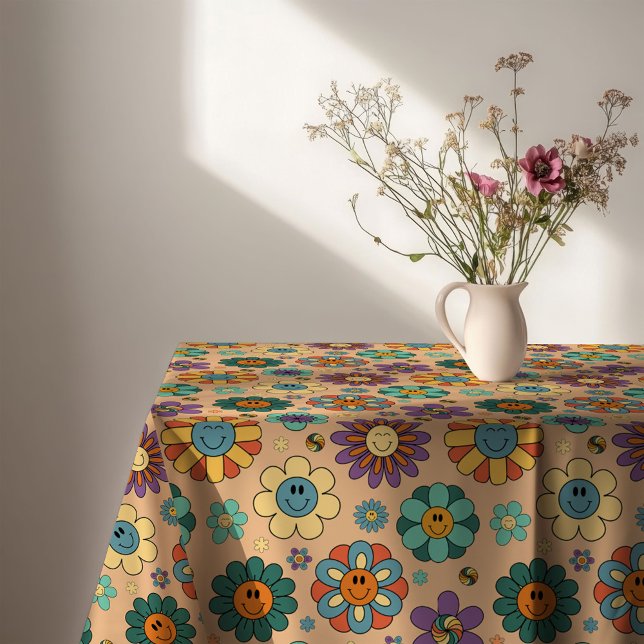 Nappe Fleurie Rétro Années 60 Style Pastel (Retro Floral Tablecloth 60s Pastel Style Accent)