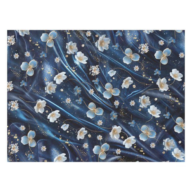 Nappe Fleurs abstraites blanches et dorées sur Simmery B (Devant (Horizontal))