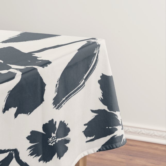 Nappe Fleurs bleues Oxford en toile crème (In Situ)