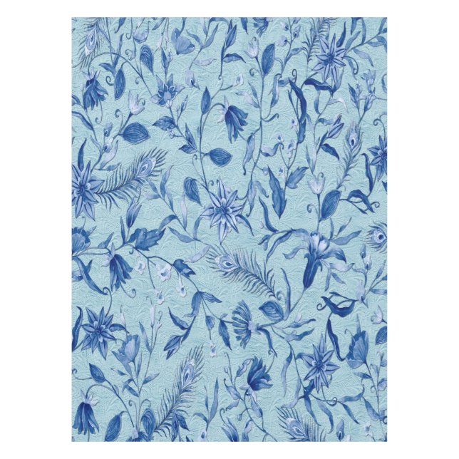 Nappe Fleurs bleues turquoises sur support de texture sc (Devant)