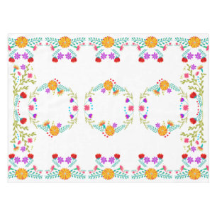 Nappe Fleurs colorées de fêtes mexicaines sur blanc