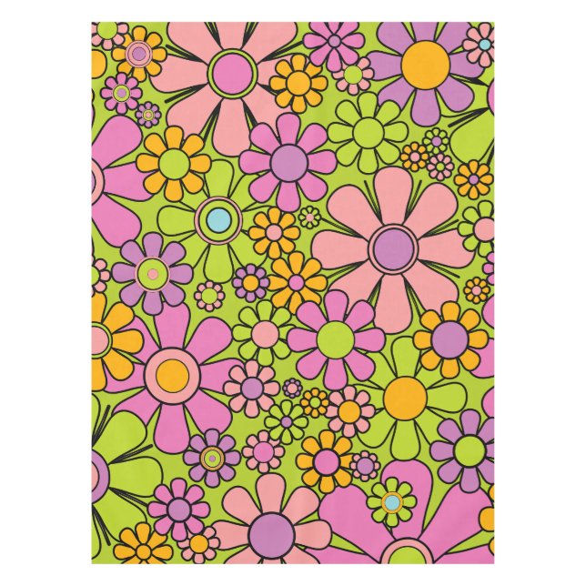 Nappe Fleurs de jardin rétro Colorful 60s motif floral (Devant)