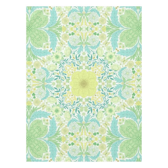Nappe Fleurs de jardin rétro en vert et jaune (Devant)