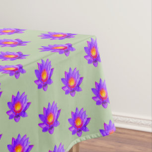 Nappe Fleurs de lotus violettes sur fond vert laurier