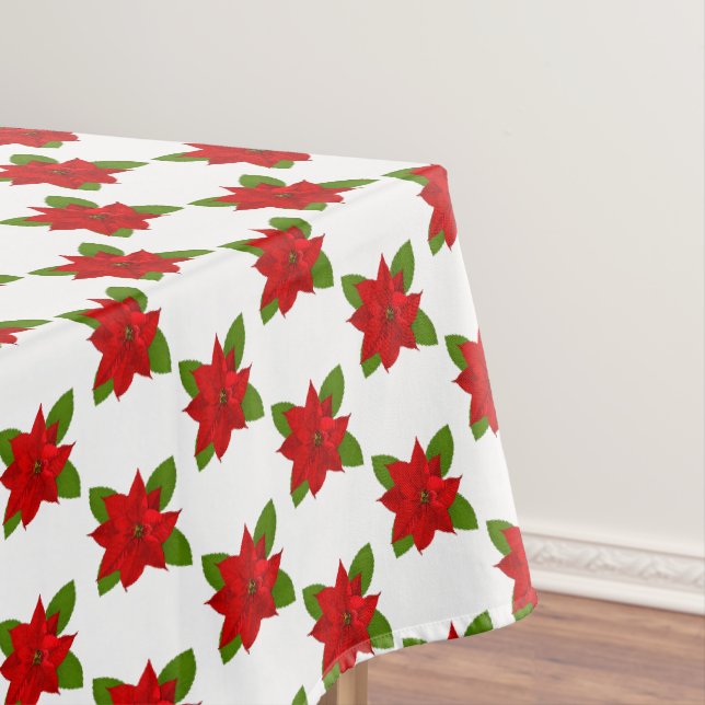 Nappe Fleurs de Poinsettia rouge élégantes sur blanc (In Situ)
