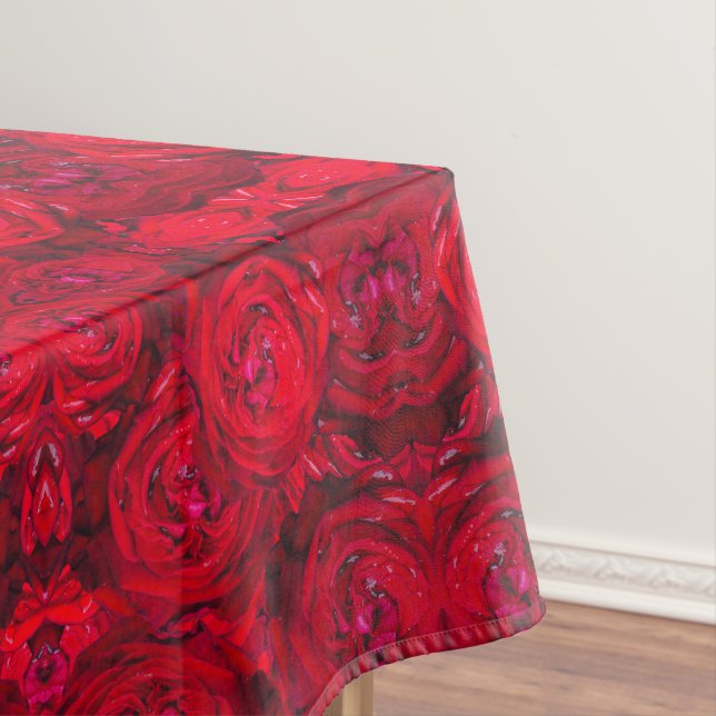 Nappe Fleurs de roses rouges avec gouttelettes - photogr (In Situ)