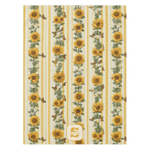Nappe Fleurs de soleil et papillons sur bandes jaunes