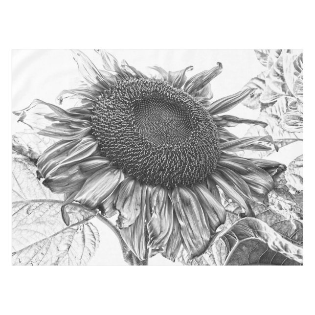 Nappe Fleurs de soleil géantes Vintage Art noir et blanc (Devant (Horizontal))