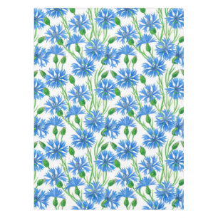 Nappe Fleurs d'eau bleu, fleurs sauvages sur blanc