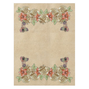 Nappe Fleurs en cuir sur daim crème