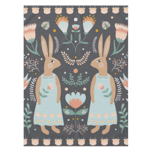 Nappe Fleurs et lapin de Pâques art populaire scandinave