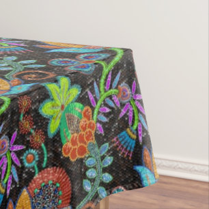Nappe Fleurs exotiques colorées motif, perles de verre l