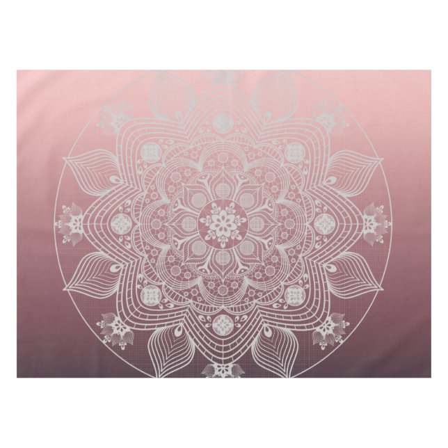 Nappe Fleurs, Feuilles, Dentelle Blanche Floral Mandala  (Devant (Horizontal))