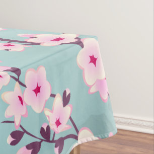 Nappe Fleurs florales de cerisier rose Turquoise