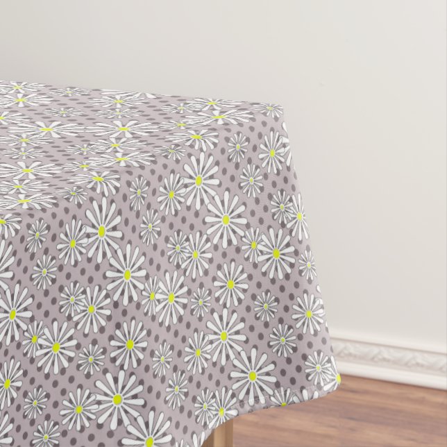 Nappe Fleurs marguerites blanches sur un pois brun beige (In Situ)