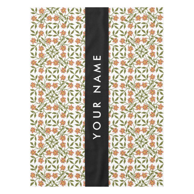 Nappe Fleurs oranges, motif floral, Boho, Votre nom (Devant)