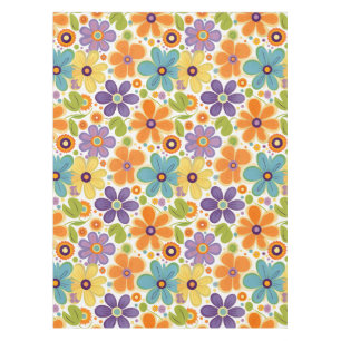 Nappe Fleurs rétro Lilac orange et vert