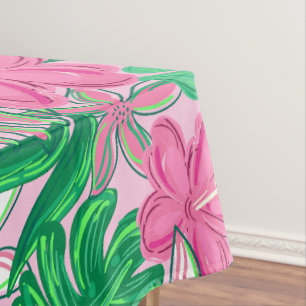 Nappe Fleurs tropicales florales roses / Fleurs blanches