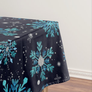 Nappe Flocons de neige bleus et argentés d'hiver