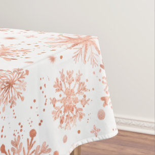Nappe Flocons de neige en or rose sur fond blanc