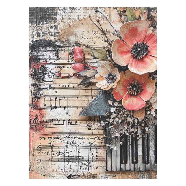 Nappe Floral avec touches de piano rustique et feuille d (Devant)