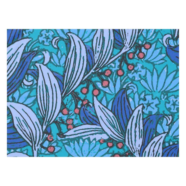 Nappe Floral bleu ancien Boho moderne (Devant (Horizontal))