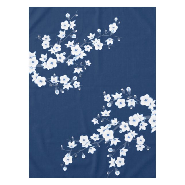 Nappe Floral Cherry Blossoms Marine White Classic (Devant)