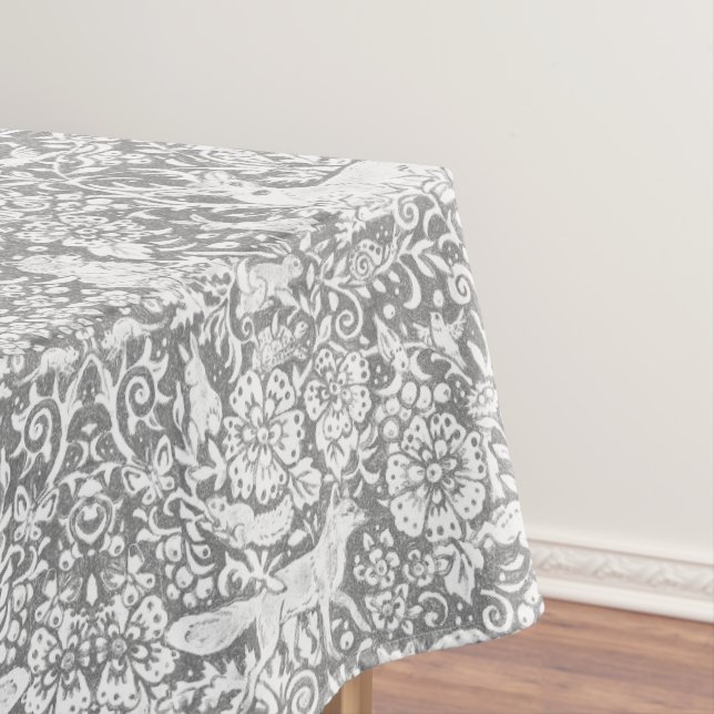 Nappe Floral Woodland Grey White Forest Motif animal (In Situ)