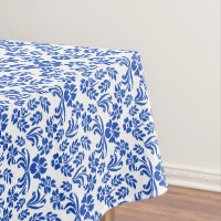 Nappe florale bleue et blanche de damassé