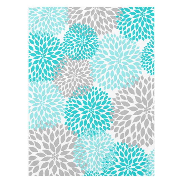 Nappe florale grise de turquoise moderne, dahlias (Devant)