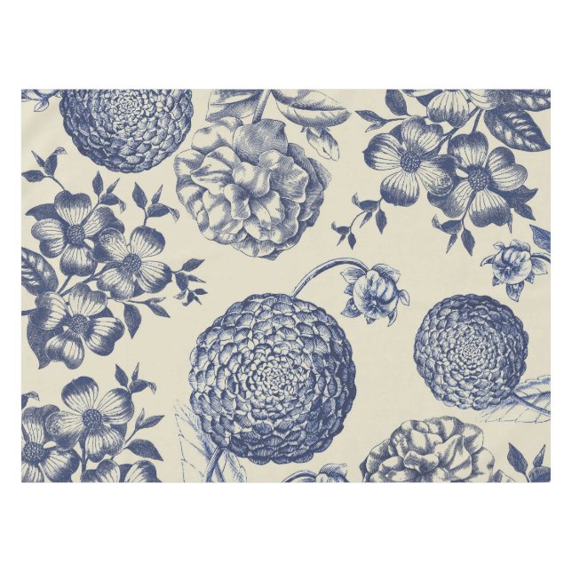 Nappe Flore d'impression florale de fleurs bleues antiqu (Devant (Horizontal))
