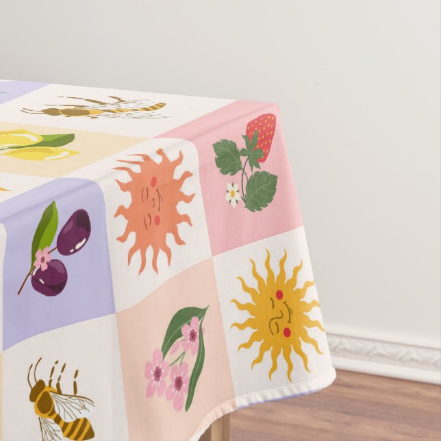 Nappe Fruits d'été gais et Motif de grille des abeilles  (In Situ)