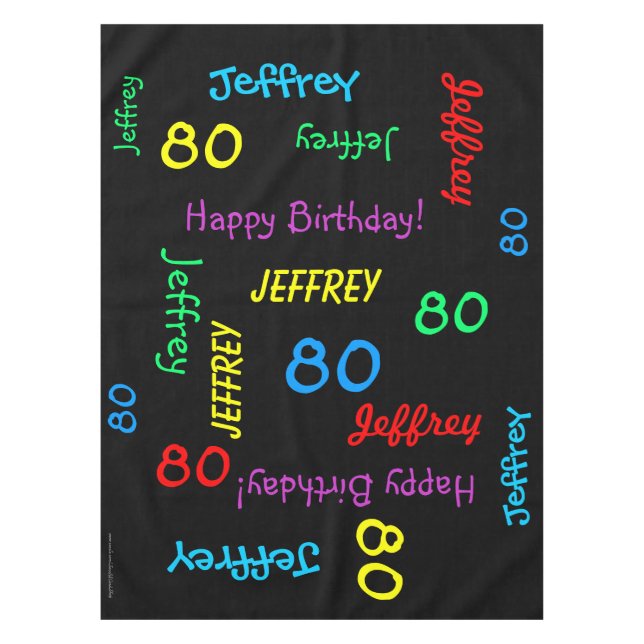 Nappe FUN 80e anniversaire fête, noms répétitifs Noir (Devant)