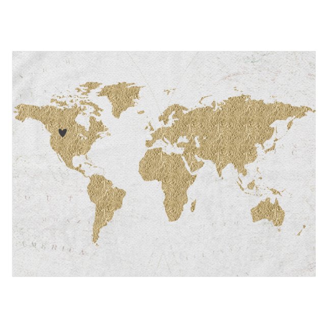 Nappe Gold Foil World Map Custom Moveable Heart Location (Devant (Horizontal))