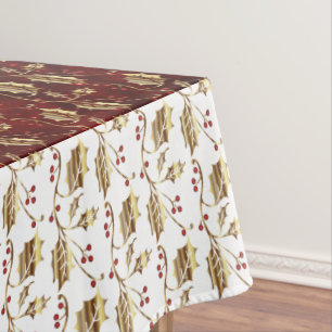 Nappe Gold Holly de Noël sur Festive Red