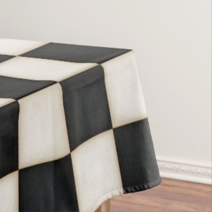 Nappe Grands Chèques blancs noirs et antiquités 52 pouce