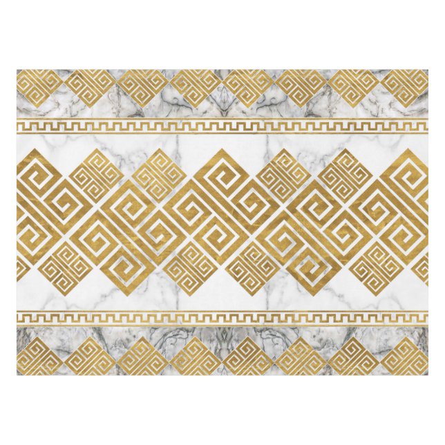 Nappe Grec Meander - Clé grecque Marbre blanc et or (Devant (Horizontal))