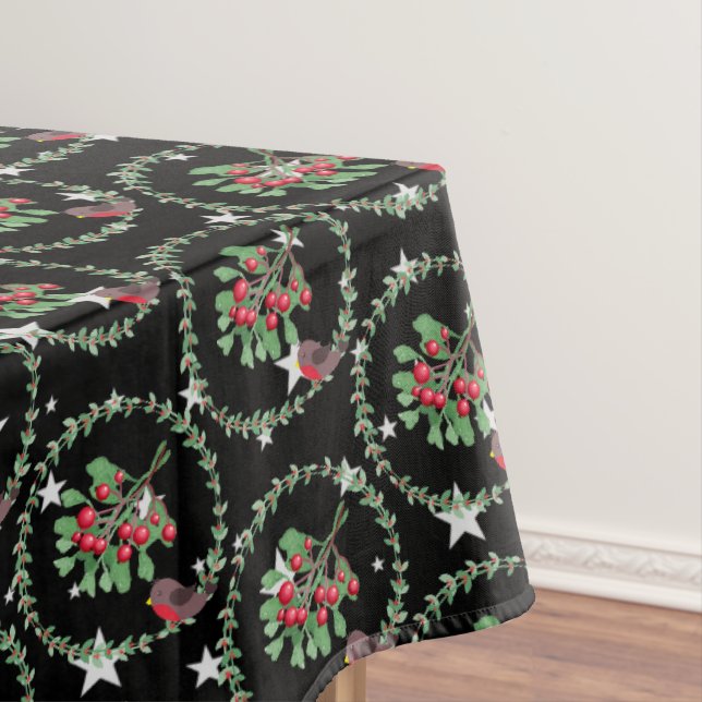 Nappe Gris Star Black Red Robin Wreath Noël (In Situ)