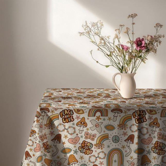 Nappe Groovy Pastel Tablecloth 60s Terracotta Accent (Groovy Pastel Tablecloth 60s Terracotta Accent)