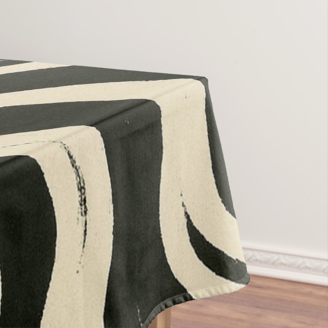 Nappe Groovy Swirl Black and Cream Tablecloth (In Situ)