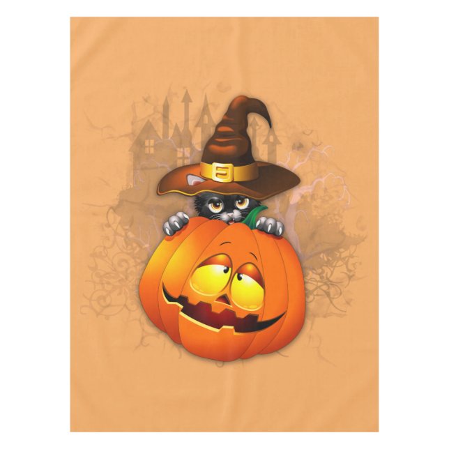 Nappe Halloween Cute Kitty Witch et ami Citrouille (Devant)