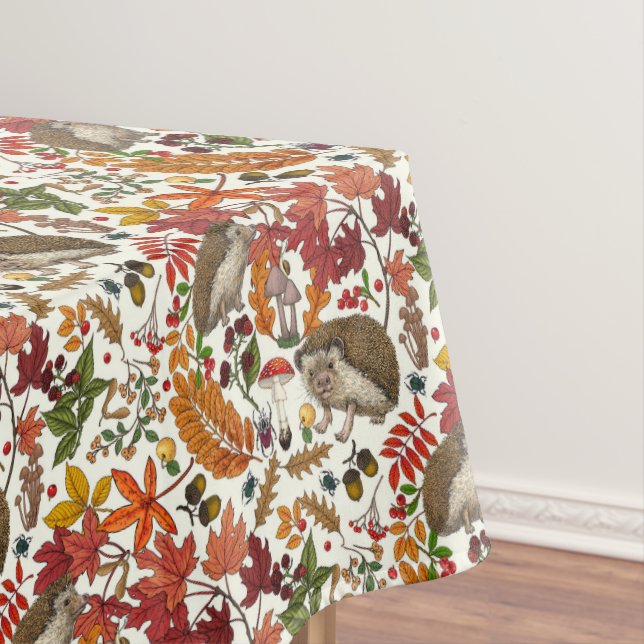 Nappe Hedgehogs and autumn forest flora on ivory (In Situ)
