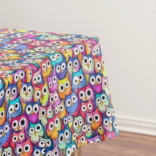 Nappe Hibou face doodé motif dessin animé oiseaux bois (In Situ)