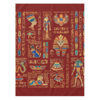 Hiéroglyphes et divinités égyptiens en rouge