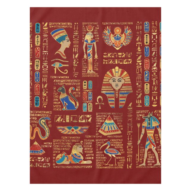 Nappe Hiéroglyphes et divinités égyptiens en rouge (Devant)