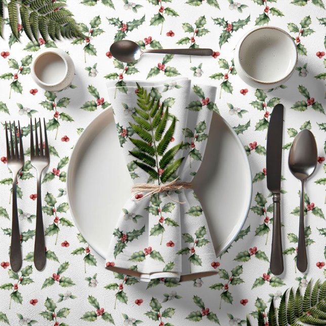 Nappe Holly and Mistletoe All Over Christmas  (Holly and Mistletoe Christmas Tablecloth)
