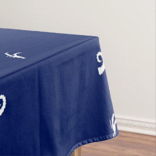 Nappe Homard crabe hippocampe marine bleu et blanc motif