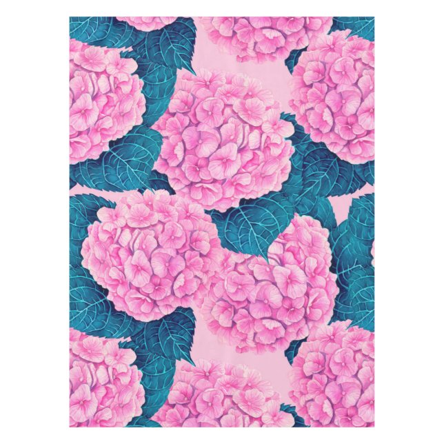 Nappe Hydrangea aquarelle motif, rose et bleu (Devant)