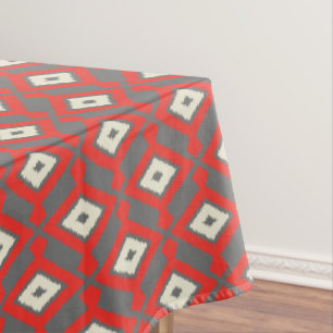Nappe Ikat Motif - Rouge, gris et beige