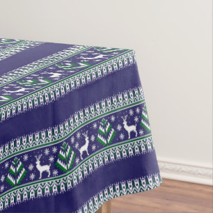 Nappe Île Fair Noël Bleu Foncé et Vert Hiver